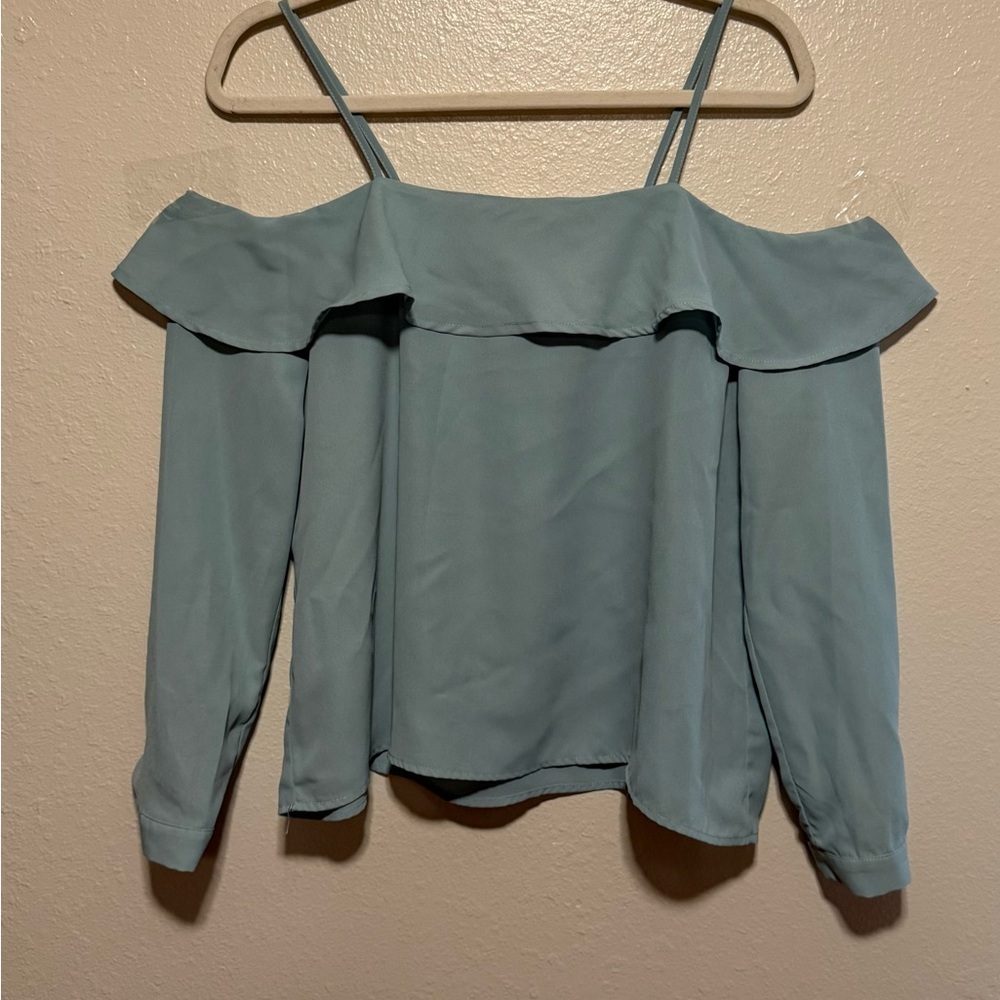 Elodie Dusty Blue Cold Shoulder Blouse | Off Shoulder Top Summer Shirt | Medium - Picture 2 of 4
